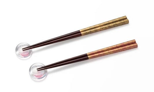 津輕琉璃 若狹塗金色櫻花對筷連筷架禮盒