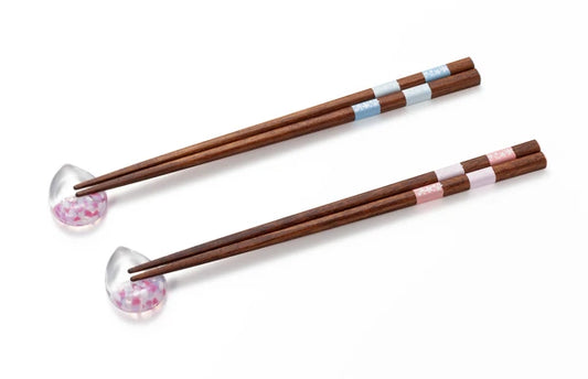 津輕琉璃 若狹塗櫻花花瓣對筷連筷架禮盒