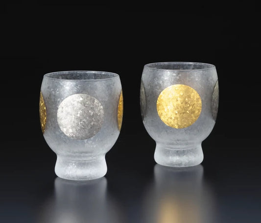 ADERIA石塚硝子 金箔日月紋磨砂清酒杯禮盒