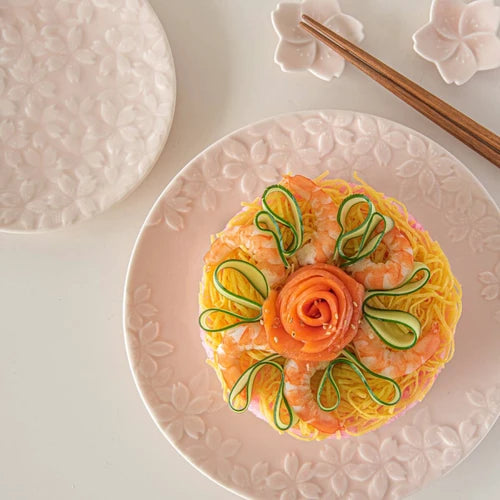 深山Miyama 櫻花粉花卉浮雕盤 | 美濃燒