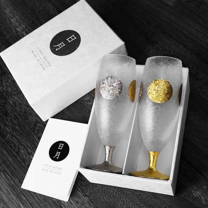 ADERIA石塚硝子 金箔日月紋磨砂多用冷酒杯禮盒