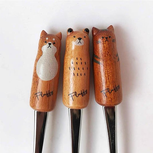 Fluffy 木柄動物甜品叉/咖啡勺