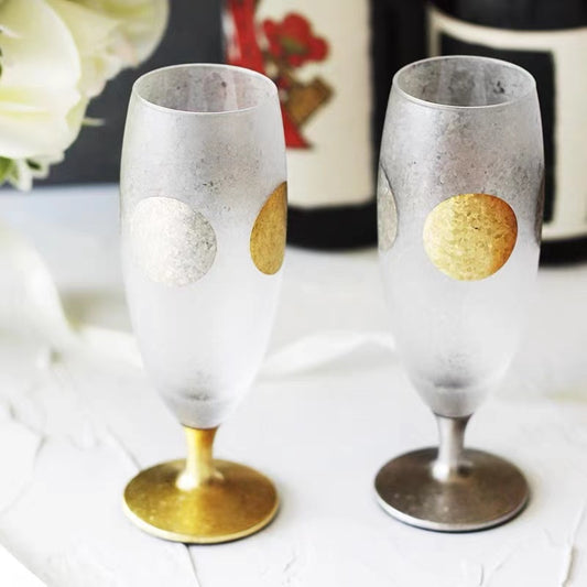 ADERIA石塚硝子 金箔日月紋磨砂多用冷酒杯禮盒