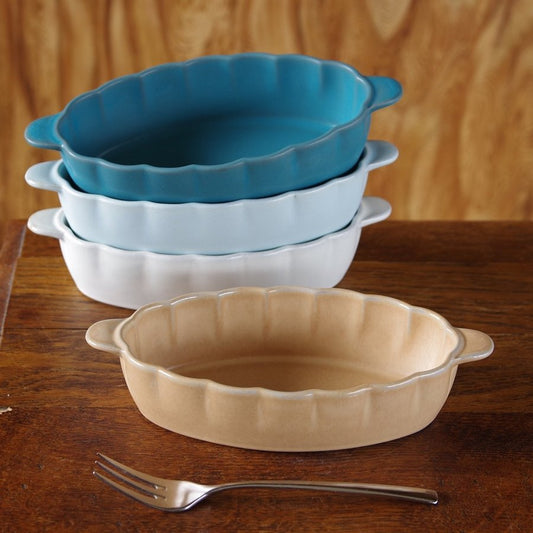 Aito Hana系列雙耳花皿烤皿 白色| 瀨戶燒