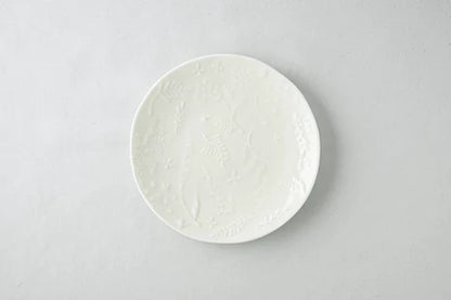 深山Miyama 象牙白花卉浮雕盤15cm | 美濃燒