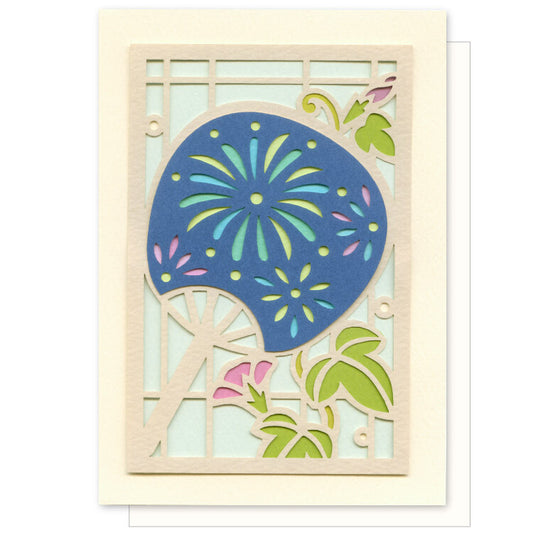 和風團扇賀卡(花火扇面) Janpanese Uchiwa Greeting Card (Fireworks)